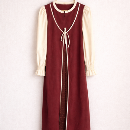 Layered Tie-Front Midi Dress for Women | Modest Contrast Sleeve Dress