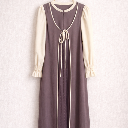 Layered Tie-Front Midi Dress for Women | Modest Contrast Sleeve Dress