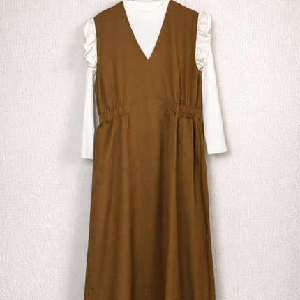 Layered V-Neck Modest Maxi Dress with Inner