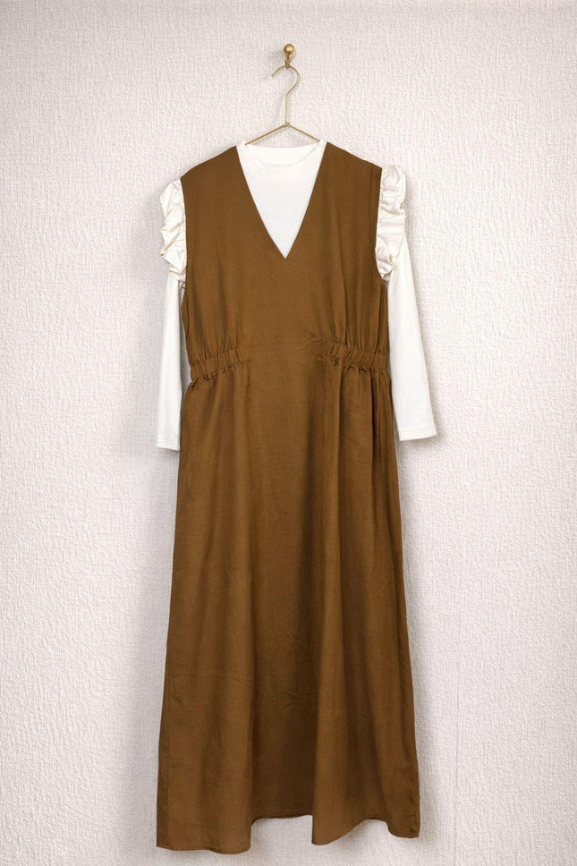 Layered V-Neck Modest Maxi Dress with Inner