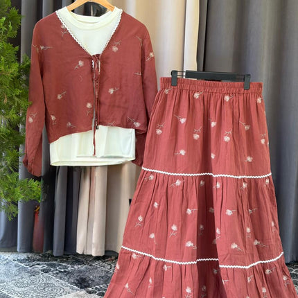 Floral Tiered Maxi Skirt & Crop Jacket Set