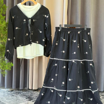 Floral Tiered Maxi Skirt & Crop Jacket Set