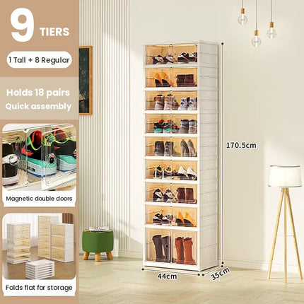 Foldable magnetic shoe cabinet white 9 tiers 170.5 cm holds 18 pairs