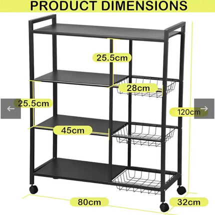 Utility Storage Rack for Kitchen with Mesh Baskets and Wheels