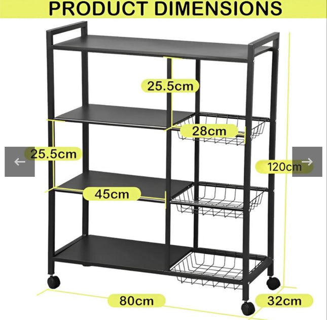 Utility Storage Rack for Kitchen with Mesh Baskets and Wheels