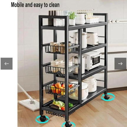 Utility Storage Rack for Kitchen with Mesh Baskets and Wheels