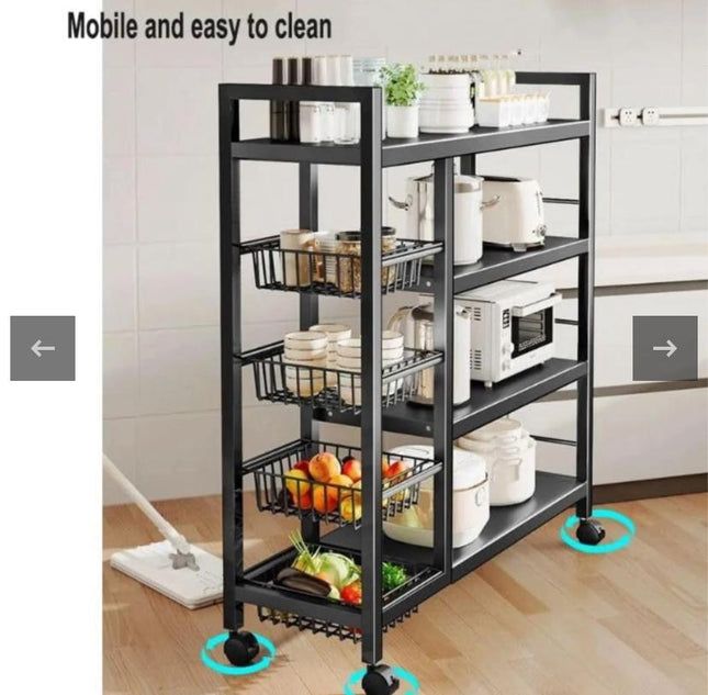 Utility Storage Rack for Kitchen with Mesh Baskets and Wheels