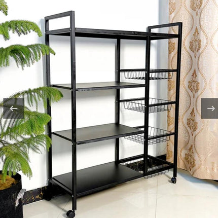 Utility Storage Rack for Kitchen with Mesh Baskets and Wheels