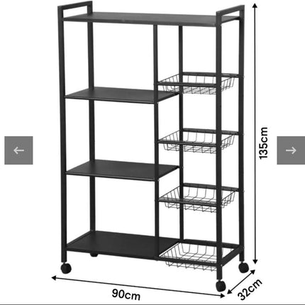 Utility Storage Rack for Kitchen with Mesh Baskets and Wheels
