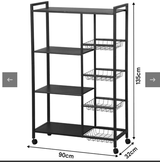 Utility Storage Rack for Kitchen with Mesh Baskets and Wheels