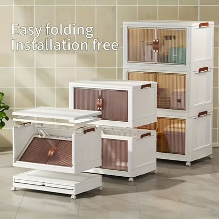 Multi-Layer Stackable Portable Folding Storage Cabinet with Wheels