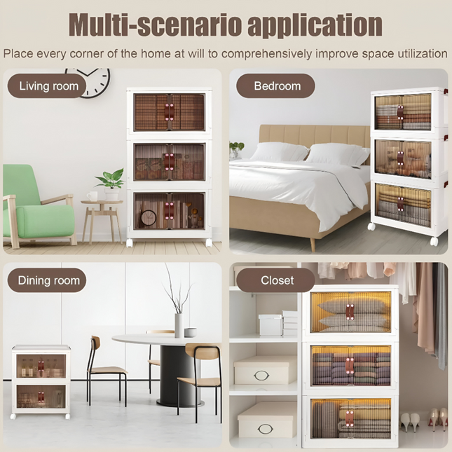 Multi-Layer Stackable Portable Folding Storage Cabinet with Wheels