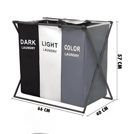 Three Compartments Clothes Sorting Collapsible Laundry Basket with Carry Handle