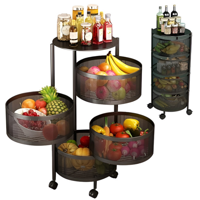 Multi Layer Rotating Round Shaped Kitchen Storage Organizer Rack