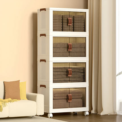 Multi-Layer Stackable Portable Folding Storage Cabinet with Wheels