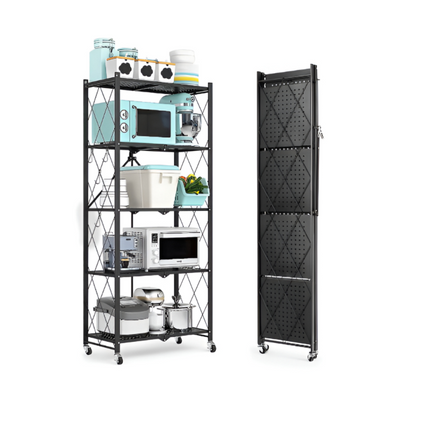 Multi Tier Heavy Duty Foldable Kitchen Storage Rack with Wheels