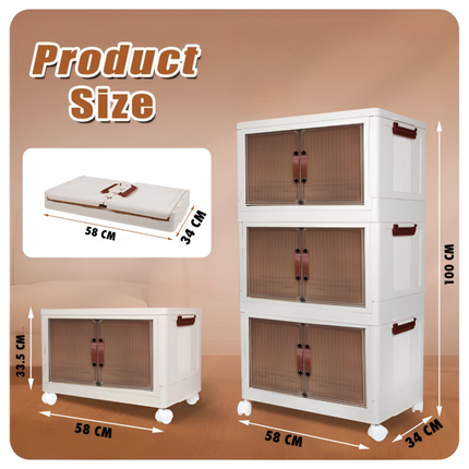 Multi-Layer Stackable Portable Folding Storage Cabinet with Wheels