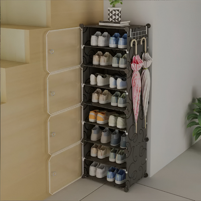 Multi Tier Shoe Rack with Cover, Shoe Cabinet with Doors